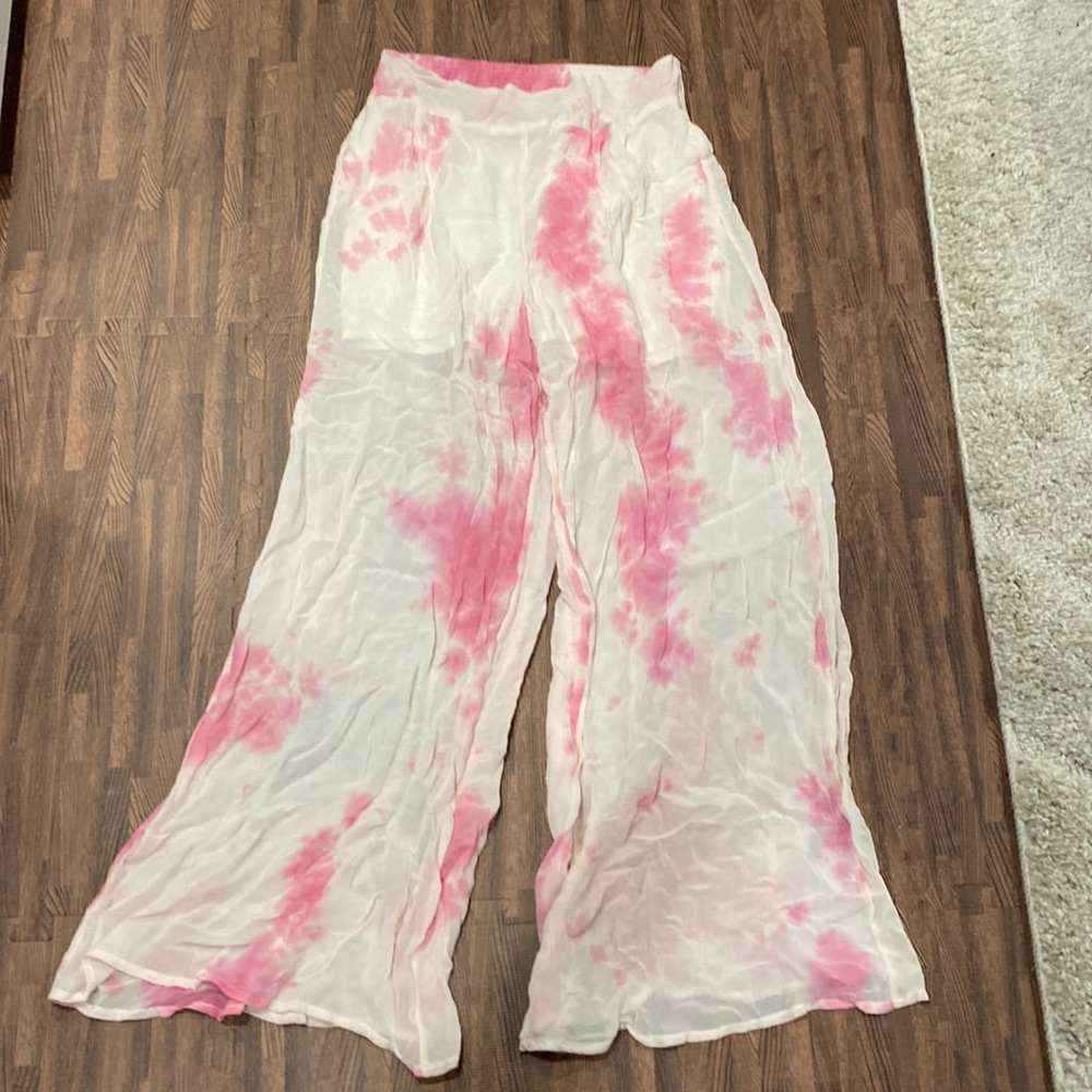 ASOS wide leg tie died pant .SZ 6 sheer slacks with short length lining